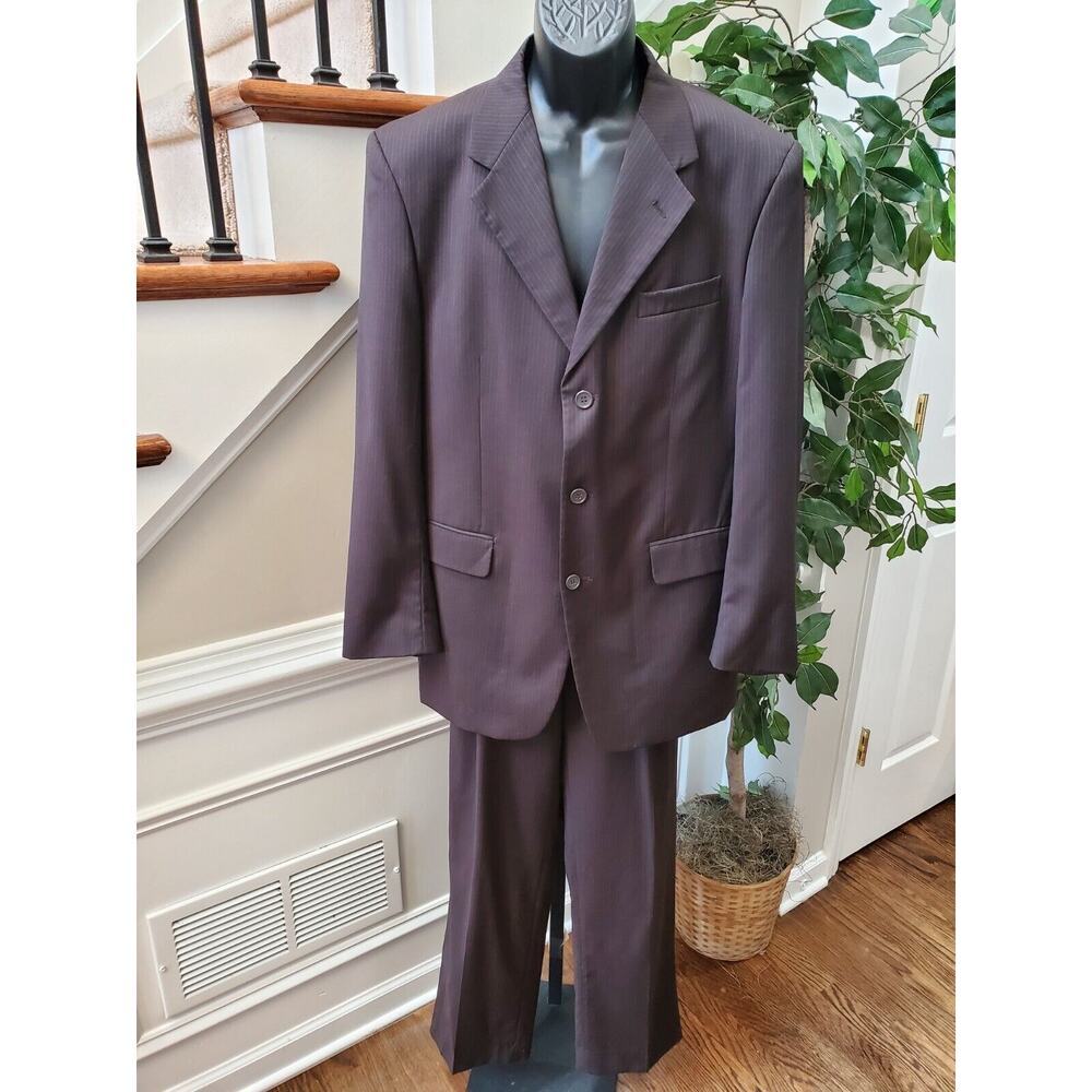 Lineage Men's Brown Lined Wool Single Breasted Blazer & Pant 2 Piece Suit 44X31